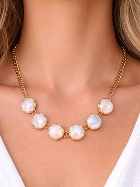 Gold Chain Necklace with Opalescent White Stones 19.5”